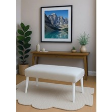 Waterybrook Bench Bank Puf -  Keten - Beyaz Ahşap Ayaklı - Retro Modern Tasarım & Dekoratif Sehpa