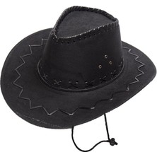 Timion Bağcıklı Çocuk Boy Nubuk Süet Kovboy Şapkası Siyah Renk