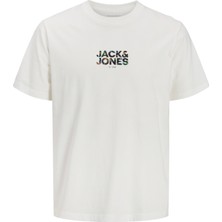 Jack & Jones Erkek Bisiklet Yaka Gögüs Baskili Tisört - New Plas