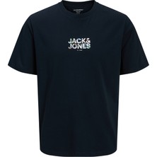 Jack & Jones Erkek Bisiklet Yaka Gögüs Baskili Tisört - New Plas