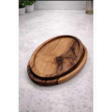 WoodBay Ceviz Ağacı El Yapımı Elips Servis-Sunum Tabağı Seti 2’li (15×35 cm – 20×40 Cm)