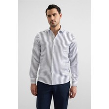 Süvari Lacivert Slim Klasik Yaka Cepsiz Casual Gömlek
