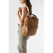 571 Collections Çanta Yıkanmış Deri, Çok Gözlü, Laptop Bölmeli Sırt Çantası (Gündelik, Seyahat) Taba Model: (571-14-17N)