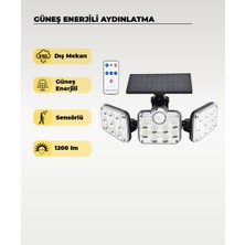AC Aydınlatma 138 LED Solar Projektör Sensörlü Kumandalı 6500K Beyaz Işık 1200 Lümen IP65 Güneş Enerjili Dış Mekan Aydınlatma
