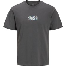 Jack & Jones Erkek Bisiklet Yaka Gögüs Baskili Tisört - New Plas