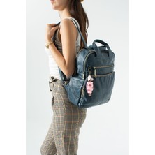 571 Collections Çanta Yıkanmış Deri, Çok Gözlü, Laptop Bölmeli Sırt Çantası (Gündelik, Seyahat) Mavi Model: (571-14-17N)