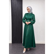 Tesettür Diyarı Kolları Boncuk Işlemeli Zehra Abiye-Zümrüt