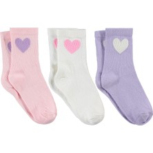 4165 Civil Girls Kabartma Kalp 3'lü 2-12 Yaş Kız Soket Çorap - Standart 8-9 Yaş