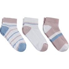 Civil Girls Derbili Çizgili 3'lü 2-12 Yaş Kız Çocuk Patik Çorap - Standart