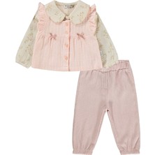 Lüks Kumru Müslin Gömlek Yelek 3 Lü 6-18 Ay Takım - Pudra 6-9 Ay