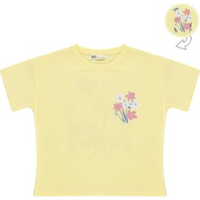 Civil Girls Renkli Çiçek Baskılı 10-13 Yaş Tişört - Sarı