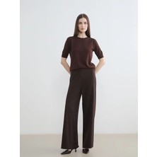LC Waikiki Lcw Modest Kahverengi Beli Lastikli Geniş Paça Kadın Eşofman Altı