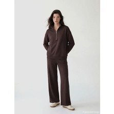LC Waikiki Lcw Comfort Kahverengi Beli Lastikli Geniş Paça Kadın Eşofman Altı