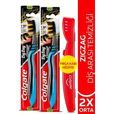 Colgate ZigZag Charcoal Diş Arası Temizliği Orta Diş Fırçası x 2 Adet+Fırça kabı