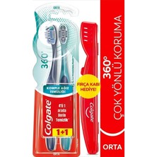 Colgate 360 Komple Ağız Temizliği Çok Yönlü Koruma Orta Diş Fırçası 1+1 & Fırça Kabı Hediye