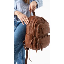 571 Collections Çanta Yıkanmış Deri Sırt Çantası Taba Model: (571-14-11U)