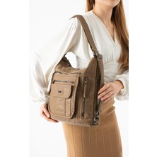 571 Collections Çanta Yıkanmış Deri Hem Sırt Hem Omuz Çantası Kahverengi Model: (571-14-18D)