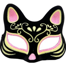 Timion Siyah Renk Süet Kaplama Üzeri Pembe Sarı Simli Kedi Maskesi 17X14 cm