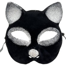 Timion Siyah Renk Gümüş Simli Süet Kaplama Kedi Maskesi 18X14 cm