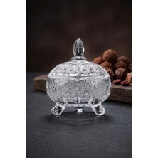 Elista Kristal Dekorlu Cam Şekerlik Kapaklı Üç Ayaklı