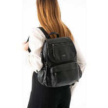 571 Collections Çanta Yıkanmış Deri Sırt Çantası Siyah Model: (571-14-11M)