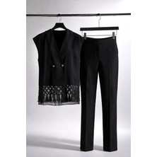 Lale Butik Levidor Yelek ve Pantolonlu Takım 100815 Siyah