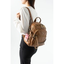 571 Collections Çanta Yıkanmış Deri, Çok Gözlü, Sırt Çantası (Gündelik, Seyahat) Taba Model: (571-14-17S)