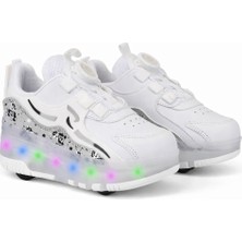 Rocky LED Işıklı Beyaz Patenli Çocuk Ayakkabı – Ortopedik Taban, Çift Kullanım (Spor & Paten)