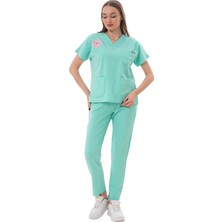 Jüniper En- Boy Likralı Su Yeşili Kadın Scrubs Takım