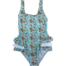 Look Me Gül Desenli Yanları Fırfır Detaylı Kız Çocuk Mayo