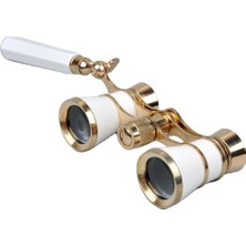 Oska Global Nefis Işlemeli, Tiyatro / Opera Dürbünü 3X25 Prinç Metal Kaplamalı Retro Beyaz ( Lisinya )