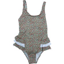 Look Me Mint Floral Figürlü Yanları Kat Kat Fırfır Detaylı Kız Çocuk Mayo