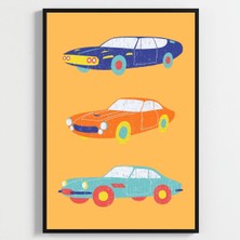 Besay Tam Gaz Macera:renkli Arabalar, Uçak ve Vespa Çocuk Odası Posteri–dekoratif 3lü Set A2 Çerçevesiz