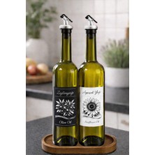Afracam Zeytinyağı ve Ayçiçek Yağı Şişesi Seti, Etiket ve Yağdanlık Aparatlı, 750 Ml, 2 Adet, Yeşil Cam Şişe (Standlı, Gri)