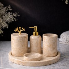 Akm Dekor Bej 5'li Mermer Banyo Seti