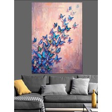 Karizma Tablo Duvar Üzerinde Mavi Kelebekler Sürüsü Dekoratif Kanvas - Mdf Ahşap Tablo