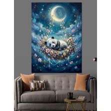 Karizma Tablo Ay Üzerinde Uyuyan Küçük Panda Dekoratif Kanvas - Mdf Ahşap Tablo