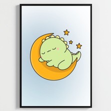 Besay Dino Patileri:sevimli Kovboy ve Ay Dedeli Dinozor Çocuk Odası Posteri–dekoratif 3lü Set A4 Çerçevesiz