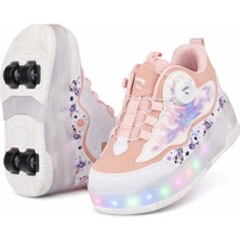 Rocky 💖 LED Işıklı Pembe Patenli Çocuk Ayakkabı – Ortopedik Taban, Çift Kullanım (Spor & Paten)