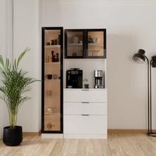 EVDEMO Sierra Temperli Cam 3 Kapaklı Ledli Kahve Köşesi Mutfak Kiler Dolabı Beyaz