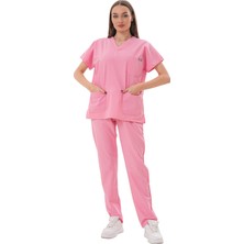 Jüniper En- Boy Likralı Pembe Kadın Scrubs Takım
