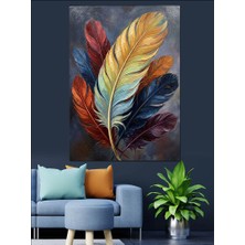 Tablomega Rengarenk Tüylü Büyük Kuş Tüyü Dekoratif Kanvas - Mdf Ahşap Tablo