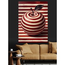 Karizma Tablo Kırmızı Çizgili Modern Elma Tasarımı Dekoratif Kanvas - Mdf Ahşap Tablo