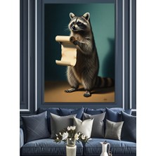 Karizma Tablo Elinde Parşömen Tutan Sevimli Rakun Dekoratif Kanvas - Mdf Ahşap Tablo