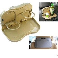 Oska Global Araç Içi Koltuk Arkası Katlanabilir Bardak Tutuculu Bej Tepsi ( Lisinya )