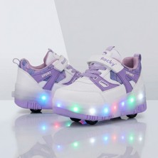 BURUNİ LED Işıklı Mor Patenli Çocuk Ayakkabı – Ortopedik Taban, Çift Kullanım (Spor & Paten)