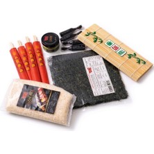 Yuandong Sushi Seti | Sushi Yapım Kiti | 500 gr Sushi Pirinci, 10 Yosun (Nori), Bambu Sarma Hasırı, Chopstick, Soya Sosu & Wasabi | Evde Sushi Yapımı Için Tam Set