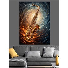 Karizma Tablo Altın Işıklı Saksafon ve Caz Dekoratif Kanvas - Mdf Ahşap Tablo