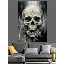 Karizma Tablo Mistik Sembollü Gri Kurukafa Portresi Dekoratif Kanvas - Mdf Ahşap Tablo