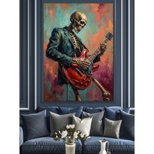 Karizma Tablo Gitar Çalan Şık Iskelet Adam Dekoratif Kanvas - Mdf Ahşap Tablo